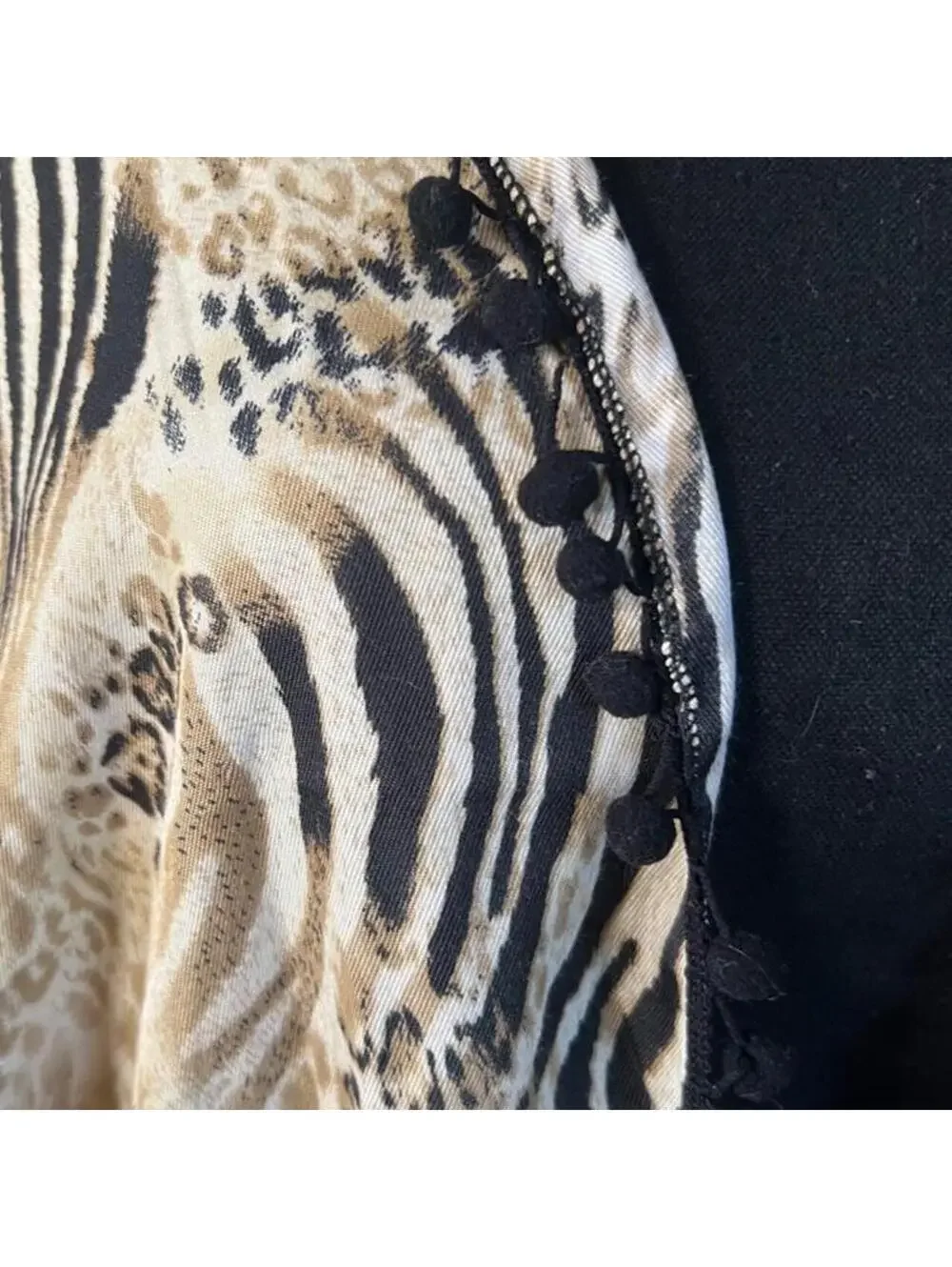 Vintage Y2K Print Zebra Leopard Pom Pom Shawl Wrap Kimono Cover Up One Size 🤎